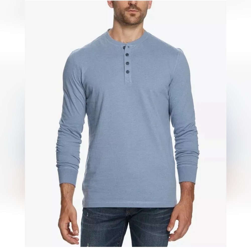 Weatherproof Mens Medium Blue Heather Jersey Long Sleeve Henley Shirt NWT